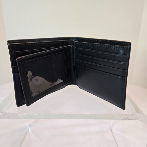 COACH Men's Embossed Signature C's Logo Signature 3 In 1 Leather Wallet - Black - Picture 6 of 11
